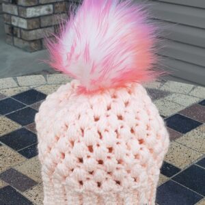 Product image of Light coral sparkly baby hat with colored poof ball 6-12 month size