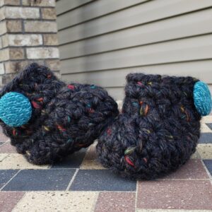 Product image of Black/dark grey baby booties with teal buttons 6-9 months