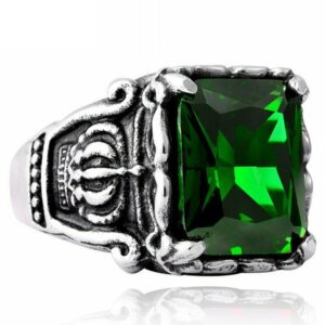 Product image of Mens 316L Solid Stainless steel Crown green stone ring