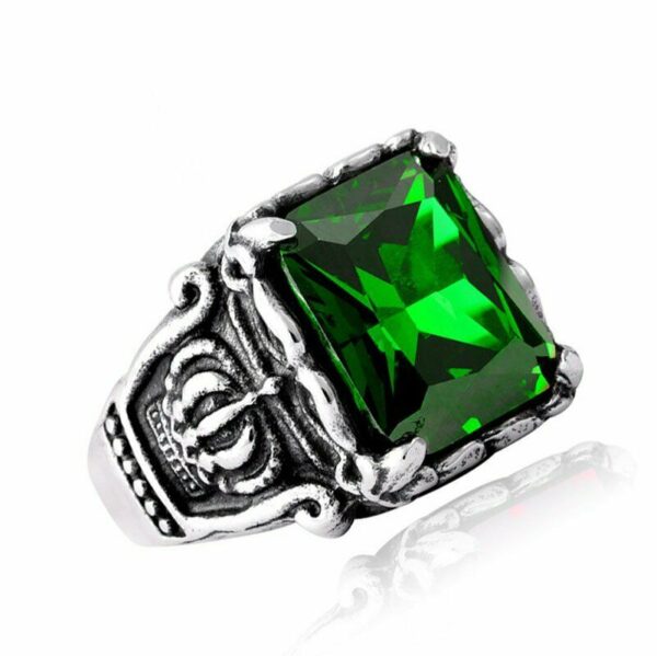 Product image of Mens 316L Solid Stainless steel Crown green stone ring