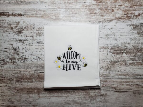 Product image of Embroidered Dish Towel – Welcome to our Hive