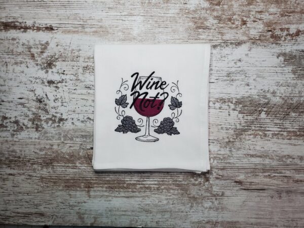 Product image of Embroidered Dish Towel – Wine Not?