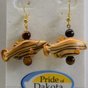 Shop North Dakota Glass Fish Earrings with Tiger Eye Embellishments
