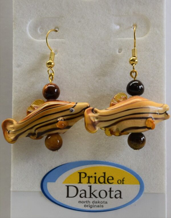 Product image of Glass Fish Earrings with Tiger Eye Embellishments