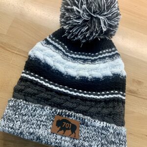 Product image of North Dakota Knit Pom Beanie Cap – Black, White & Grey