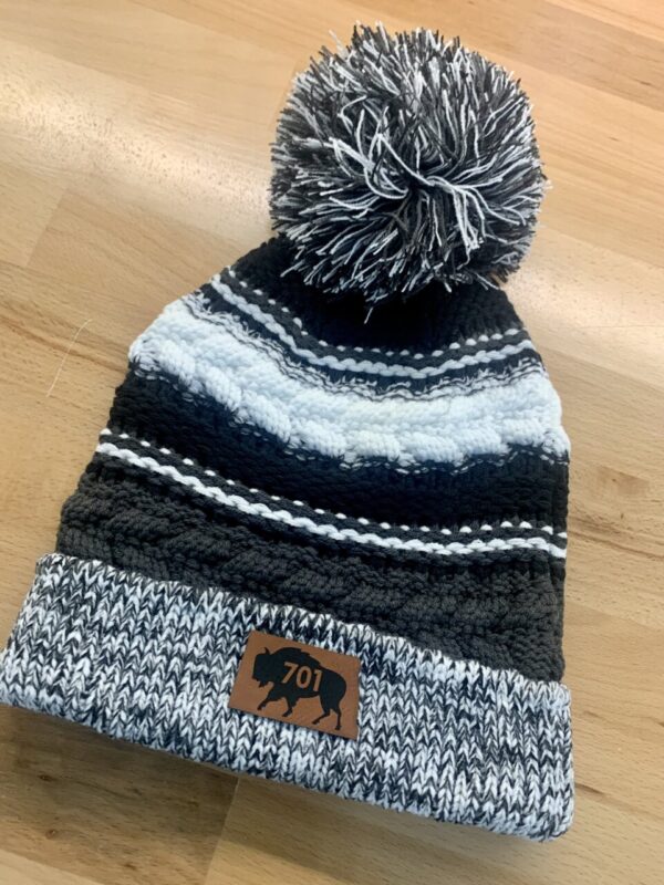 Product image of North Dakota Knit Pom Beanie Cap – Black, White & Grey