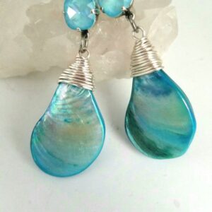 Product image of Handmade beach, wire wrapped shell and crystal earrings