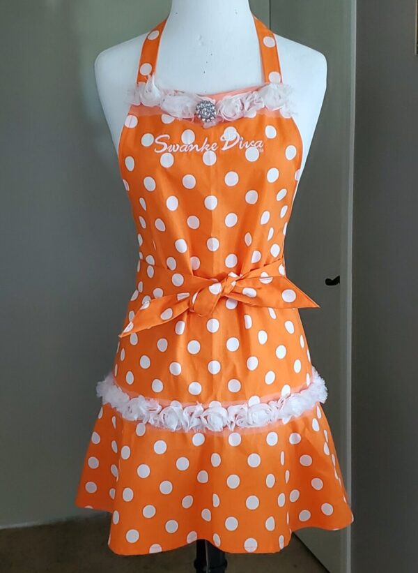 Product image of Swanke Diva® Apron | Orange + White Polka Dots