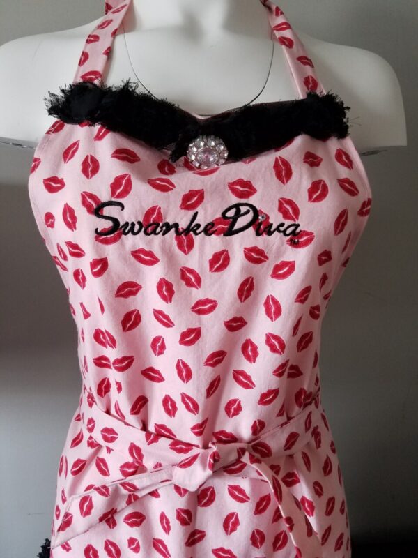 Product image of Handmade Apron, Pink with Red Lips Valentine’s Day | Swanke Diva®