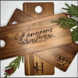 Shop North Dakota Personalized Custom Monogram Engraved Dark Acacia Wood Serving Board