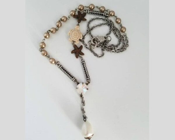 Product image of Handcrafted beach, sea, starfish, turtle, crystal drop necklace
