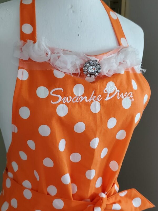 Product image of Swanke Diva® Apron | Orange + White Polka Dots