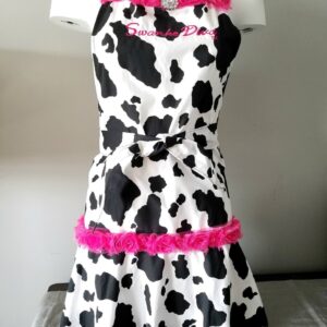 Shop North Dakota Handmade Apron, Black and White Cow Print | Swanke Diva®