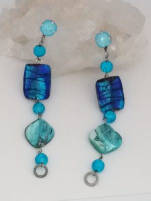 Product image of Handmade crystal, foil glass beads, shell, dangle earrings