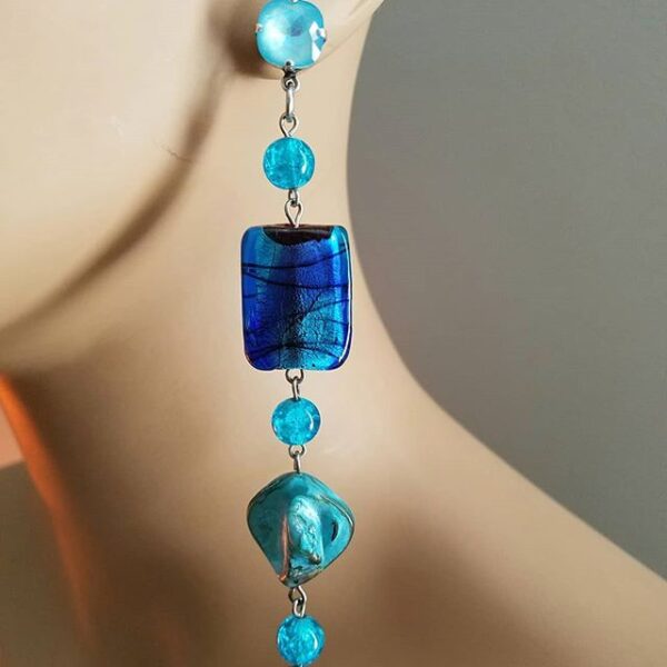 Product image of Handmade crystal, foil glass beads, shell, dangle earrings