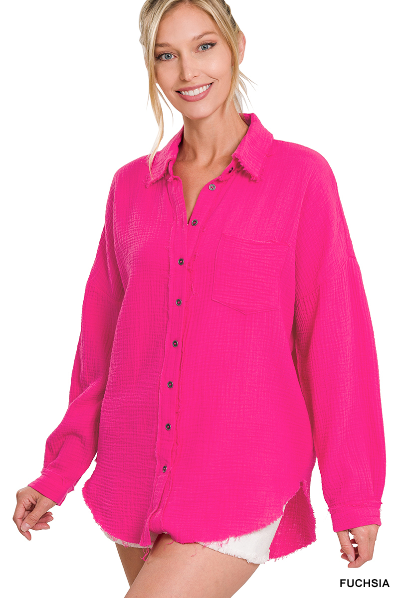 Women's Double Gauze Long Sleeve Button Down Shirt