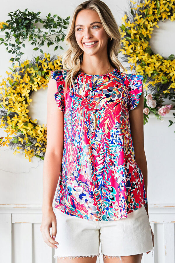 Product image of Abstract Print Ruffle Shoulder Top