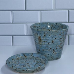 Product image of Wavy stoneware planter with saucer