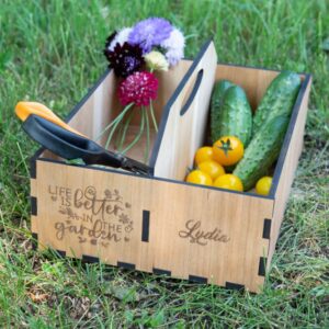 Product image of Personalized Wood Garden Caddy with Removable Seed Library Tray