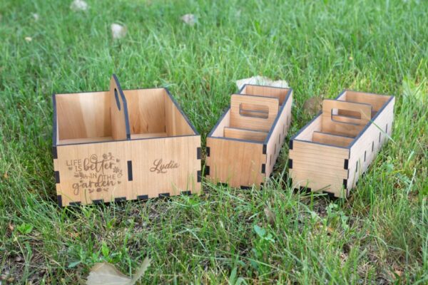 Product image of Personalized Wood Garden Caddy with Removable Seed Library Tray