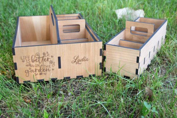 Product image of Personalized Wood Garden Caddy with Removable Seed Library Tray
