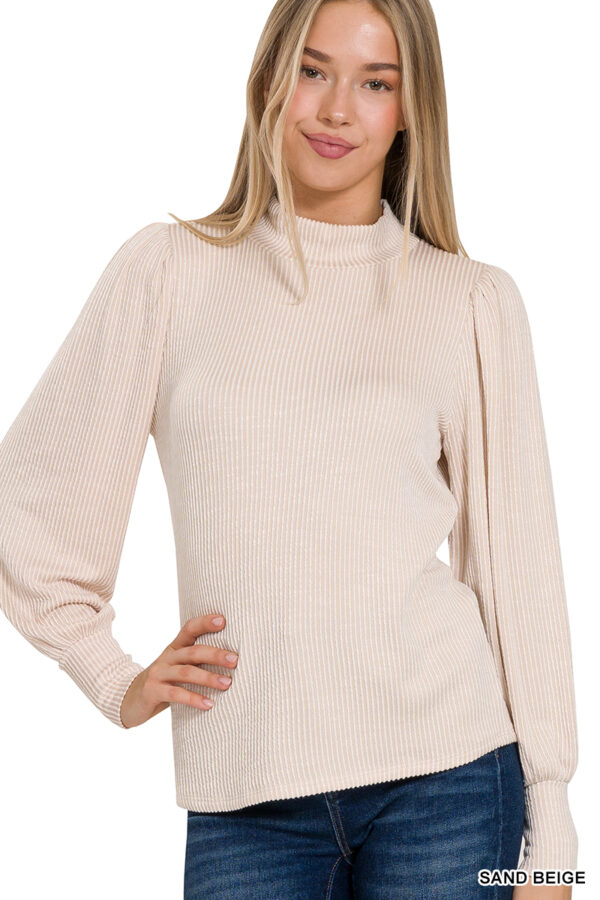 Product image of Ribbed Mock Neck Long Sleeve Top