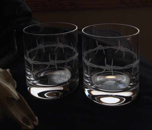 Product image of Sand Carved Barbed Wire Whiskey Tumbler