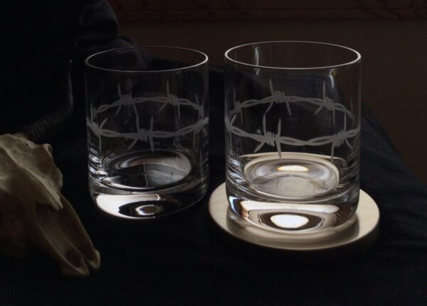 Product image of Sand Carved Barbed Wire Whiskey Tumbler