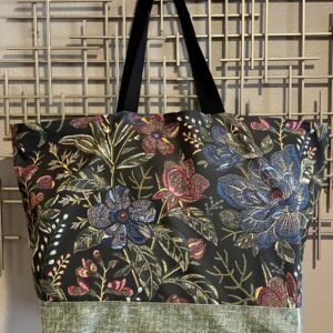 Product image of “Flowers on Black” Oversized Tote