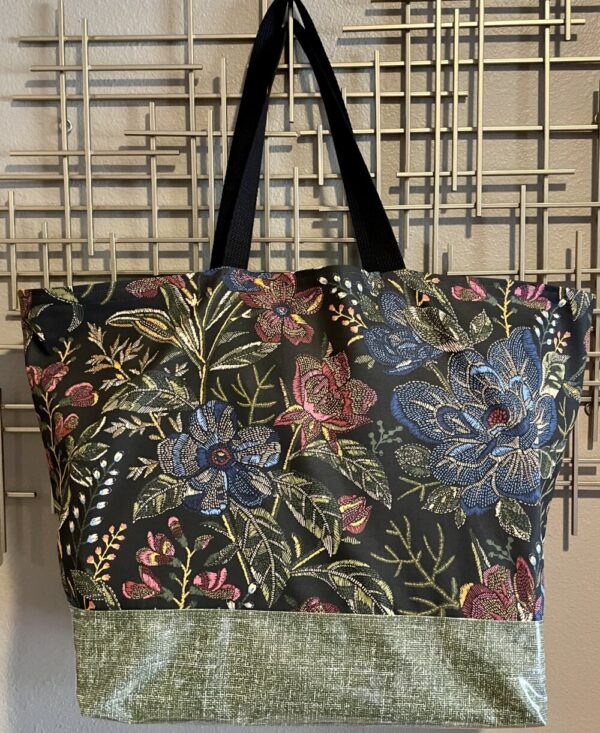 Product image of “Flowers on Black” Oversized Tote