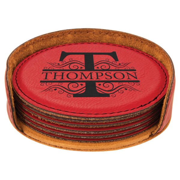 Product image of 4″ Leatherette Round 6 PC Coaster Set