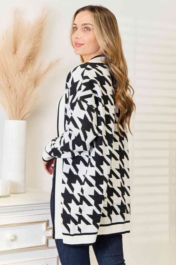 Product image of Woven Right Houndstooth Open Front Longline Cardigan