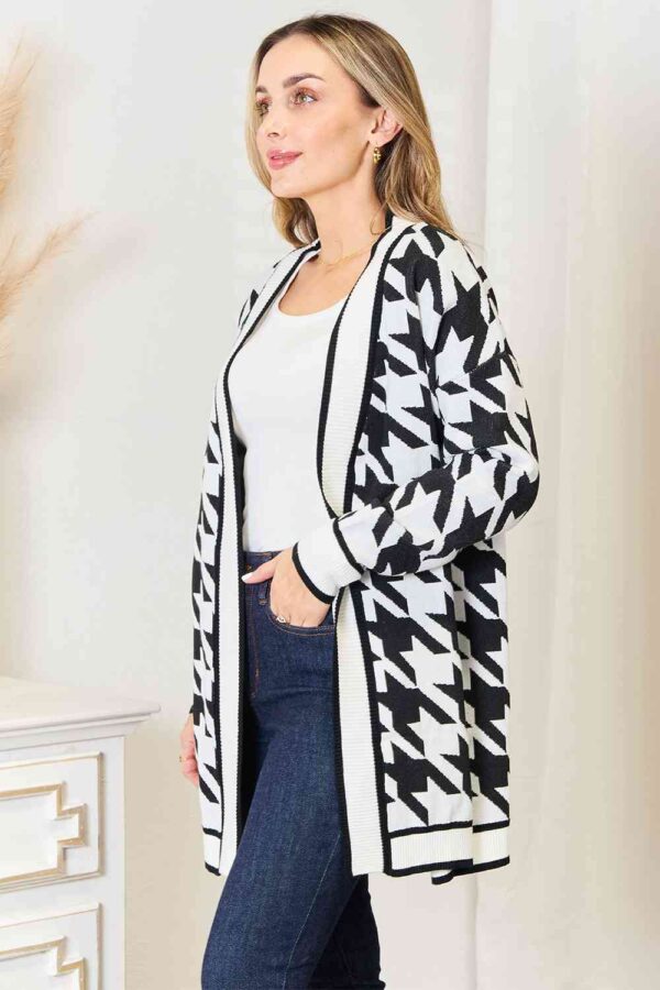 Product image of Woven Right Houndstooth Open Front Longline Cardigan