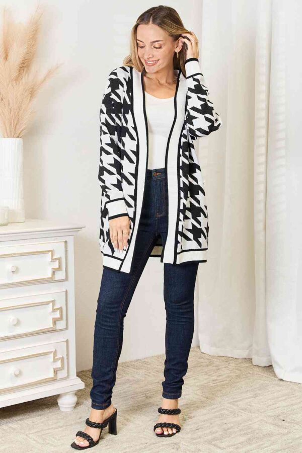 Product image of Woven Right Houndstooth Open Front Longline Cardigan