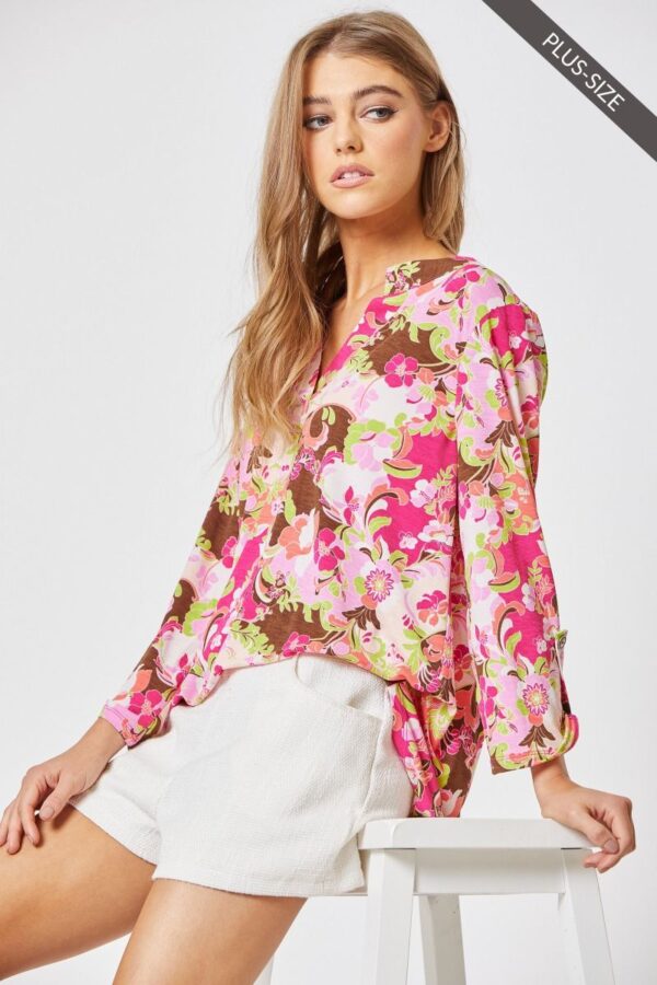 Product image of Pink & Brown Floral Tunic (S-3X)