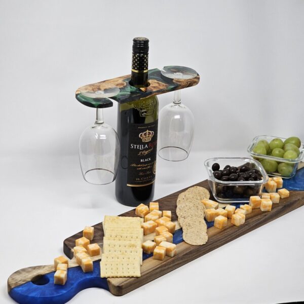 Product image of Long Narrow Walnut and Blue Resin Charcuterie Board with handle