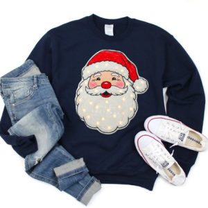 Product image of Faux Light Up/Faux Chenille Santa Sweatshirt