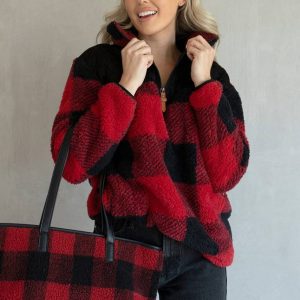 Product image of Bella Plaid Quilted Contrast Sherpa
