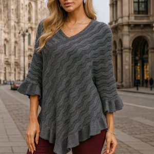 Product image of Gray Wave Knit Poncho