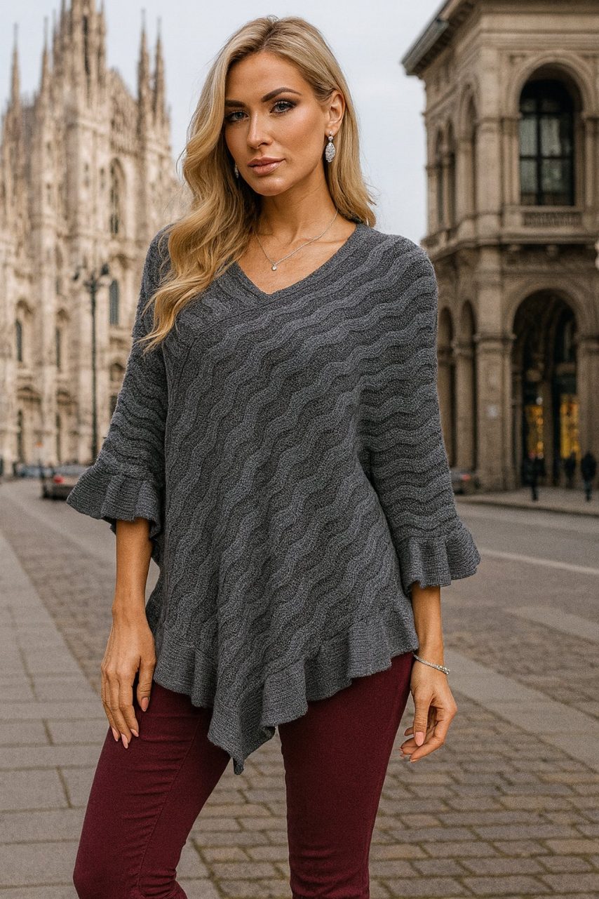 Product image of Gray Wave Knit Poncho