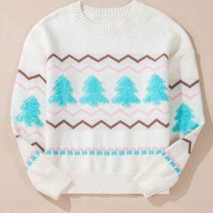 Product image of Christmas Tree Chevron Stripe Ribbed Trim Sweater
