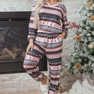 Product image of Christmas Geometric Pullover and Pants Lounge Set
