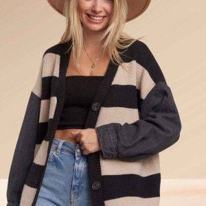 Product image of Denim Sleeve Stripe Cardigan