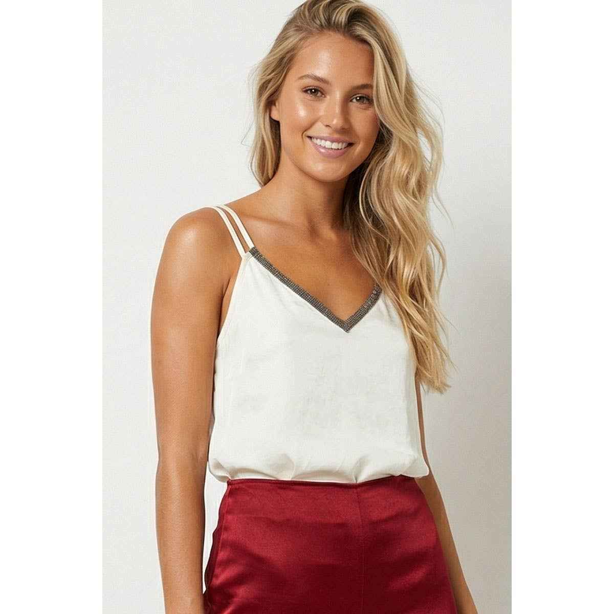 Product image of Rhinestone V-neck Double Strap