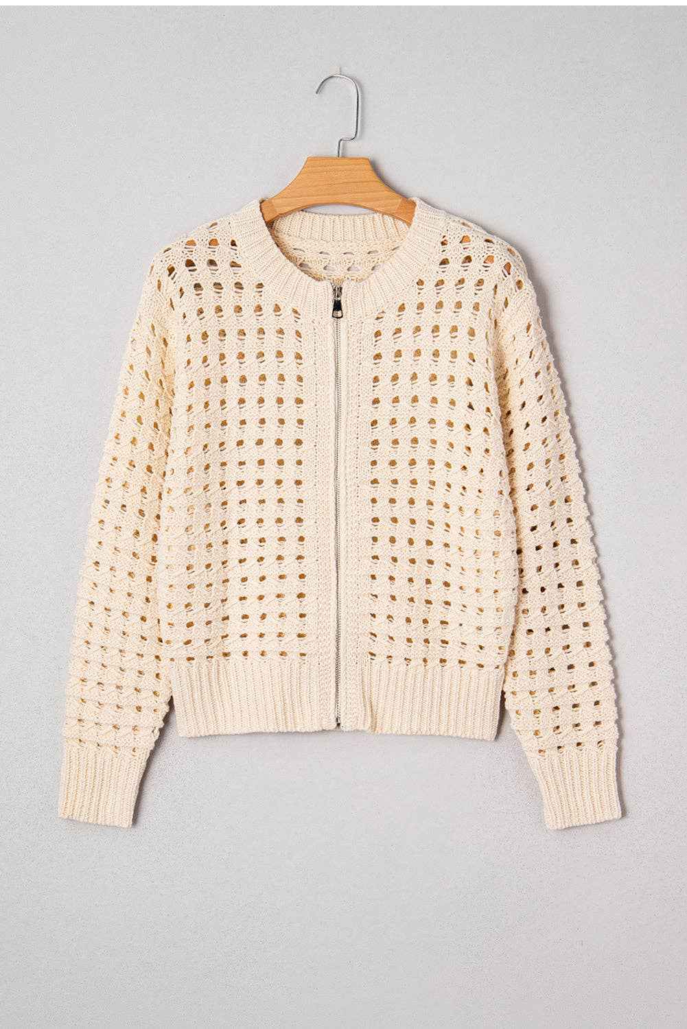 Product image of Hollowed Knit Zip Up Sweater Cardigan