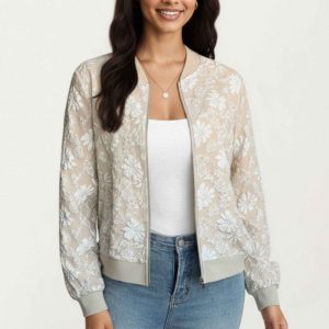 Product image of Sheer Floral Lace Bomber Jacket