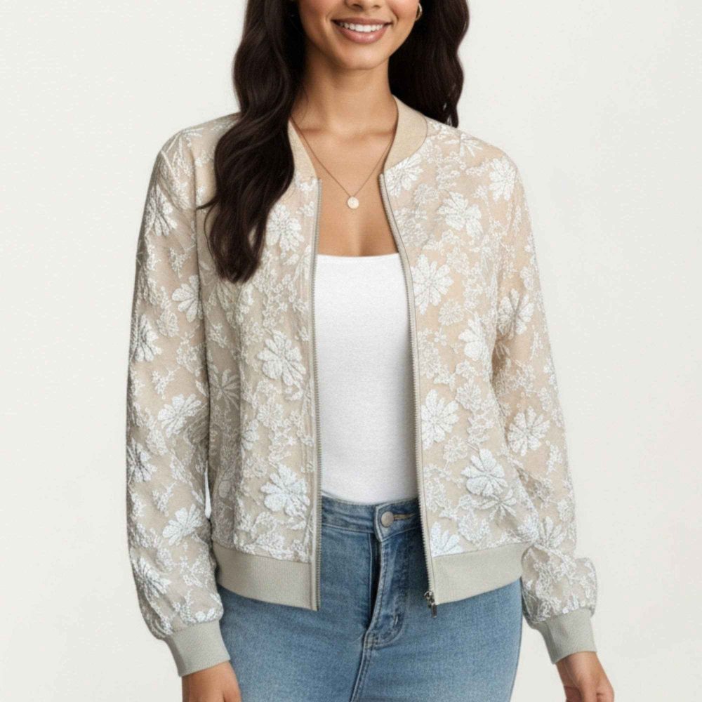 Product image of Sheer Floral Lace Bomber Jacket