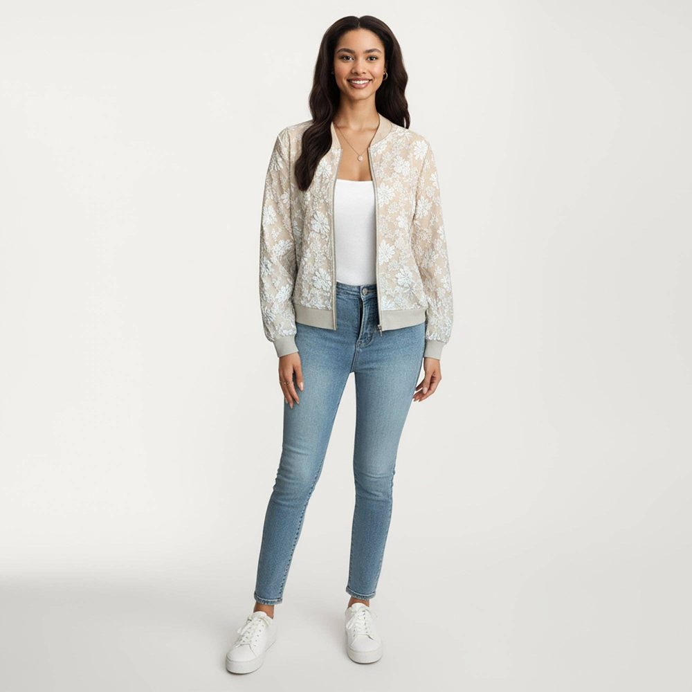 Product image of Sheer Floral Lace Bomber Jacket