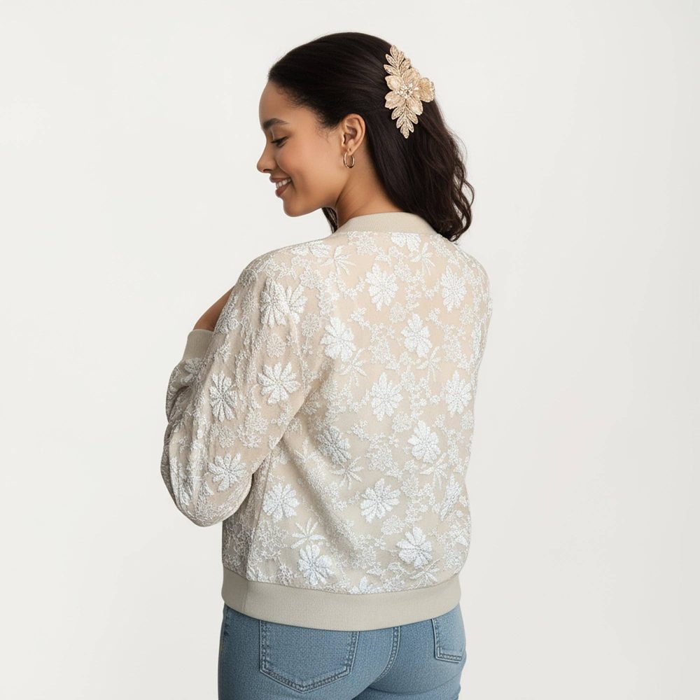 Product image of Sheer Floral Lace Bomber Jacket