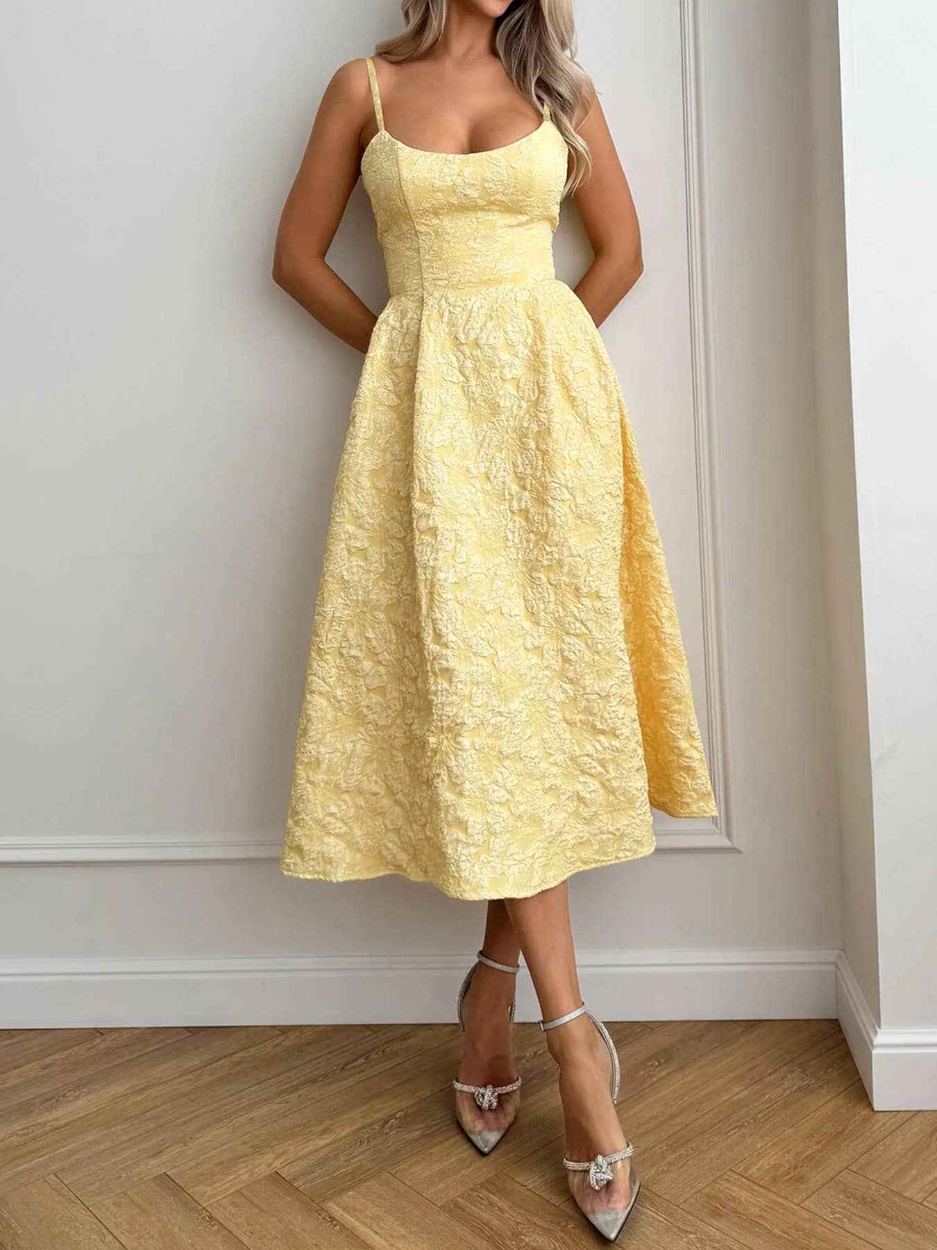 Product image of Textured Floral Jacquard Midi Dress